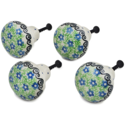 Polish Pottery Set of 4 Drawer Pull Knobs 1-1/2 inch Exotic Wreath