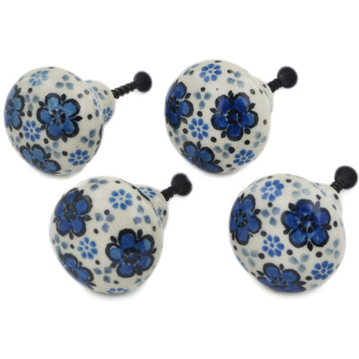 Polish Pottery Set of 4 Drawer Pull Knobs 1-1/2 inch Flowing Blues