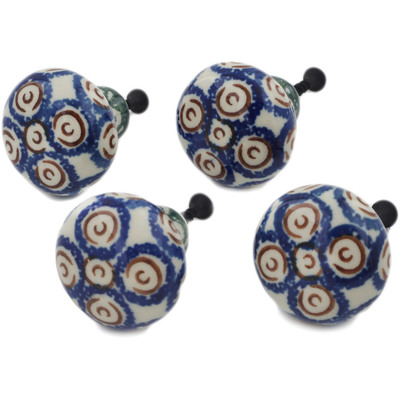 Polish Pottery Set of 4 Drawer Pull Knobs 1-1/2 inch Green Apple