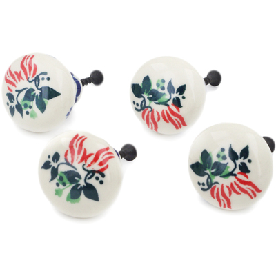 Polish Pottery Set of 4 Drawer Pull Knobs 1-1/2 inch Hanging Flowers