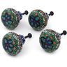Polish Pottery Set of 4 Drawer Pull Knobs 1-1/2 inch Mardi Gras UNIKAT