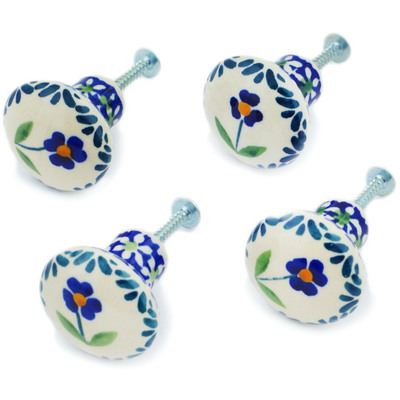 Polish Pottery Set of 4 Drawer Pull Knobs 1-1/2 inch Mariposa Lily