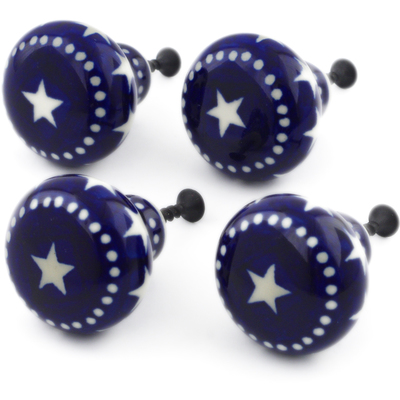 Polish Pottery Set of 4 Drawer Pull Knobs 1-1/2 inch Midnight Stars