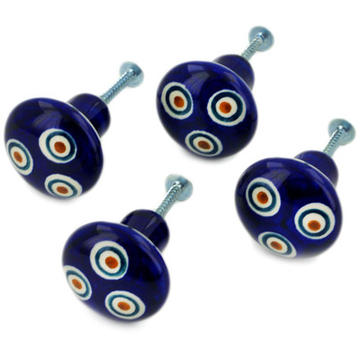 Polish Pottery Set of 4 Drawer Pull Knobs 1-1/2 inch Peacock