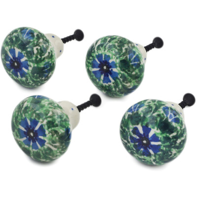 Polish Pottery Set of 4 Drawer Pull Knobs 1-1/2 inch Polish Wreath