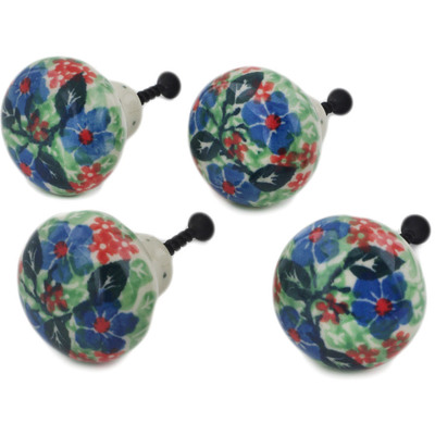 Polish Pottery Set of 4 Drawer Pull Knobs 1-1/2 inch Spring Wreath