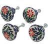 Polish Pottery Set of 4 Drawer Pull Knobs 1-1/2 inch Wave Of Flowers