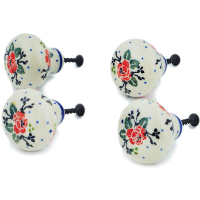 Polish Pottery Set of 4 Drawer Pull Knobs 1-1/2 inch Wild Rose