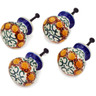 Polish Pottery Set of 4 Drawer Pull Knobs Blue Leaves