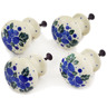 Polish Pottery Set of 4 Drawer Pull Knobs Blue Speckle Garland