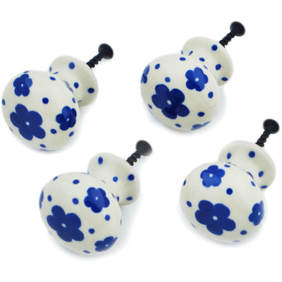 Polish Pottery Set of 4 Drawer Pull Knobs Cobalt Meadow
