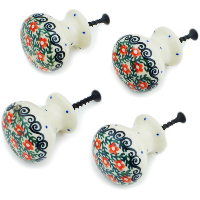 Polish Pottery Set of 4 Drawer Pull Knobs Country Wildflower