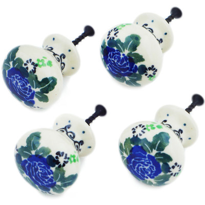Polish Pottery Set of 4 Drawer Pull Knobs Impossible Rose