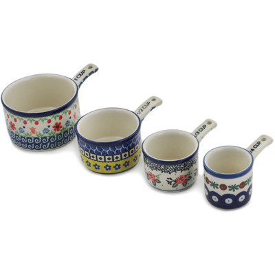 Polish Pottery Set of 4 Measuring Cups  Flower Mix