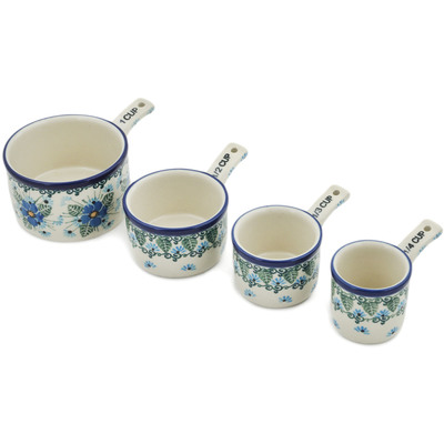 Polish Pottery Set of 4 Measuring Cups  Forget Me Not UNIKAT