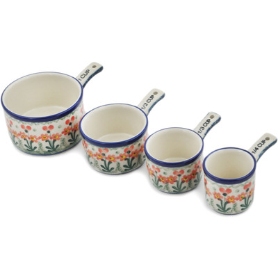 Polish Pottery Set of 4 Measuring Cups  Peach Spring Daisy
