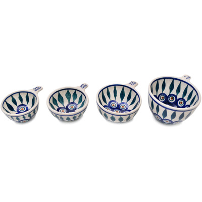Polish Pottery Set of 4 Measuring Cups Peacock