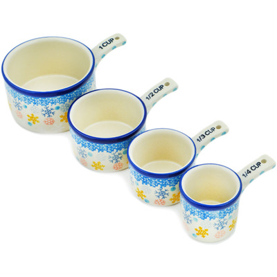 Polish Pottery Set of 4 Measuring Cups  Snow Bliss