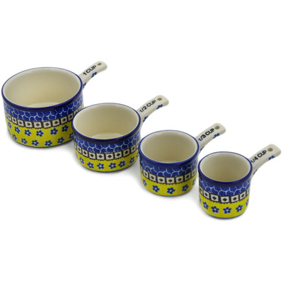 Polish Pottery Set of 4 Measuring Cups  Sunburst Daisies