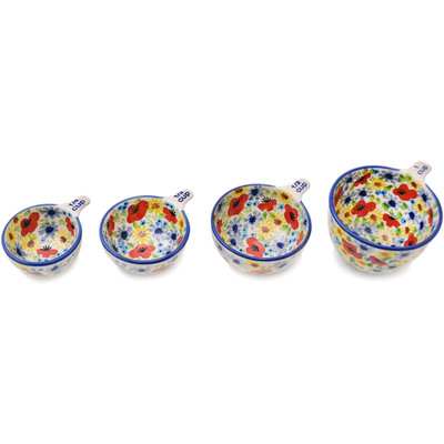 Polish Pottery Set of 4 Measuring Cups Winter To Spring UNIKAT