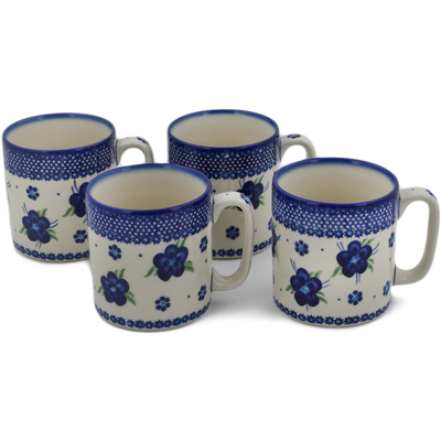Polish Pottery Set of 4 Mugs Bleu-belle Fleur