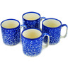 Polish Pottery Set of 4 Mugs Cobalt Dots