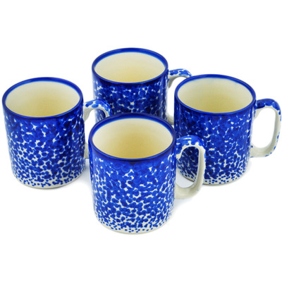 Polish Pottery Set of 4 Mugs Cobalt Dots