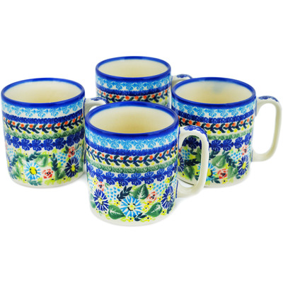 Polish Pottery Set of 4 Mugs Flor-de-lis UNIKAT