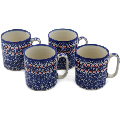 Polish Pottery Set of 4 Mugs Floral Peacock