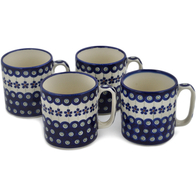 Polish Pottery Set of 4 Mugs Flowering Peacock