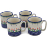Polish Pottery Set of 4 Mugs Spring Flowers