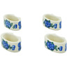 Polish Pottery Set of 4 Napkin Rings Blue Poppies