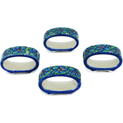 Polish Pottery Set of 4 Napkin Rings Mardi Gras UNIKAT