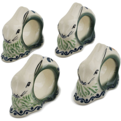 Polish Pottery Set of 4 Napkin Rings Three Lillies UNIKAT