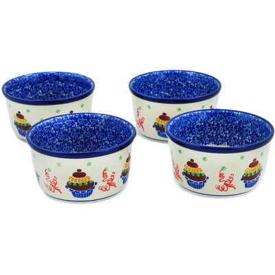 Polish Pottery Set of 4 ramekin bowls Birthday Cupcakes