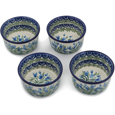 Polish Pottery Set of 4 ramekin bowls Feathery Bluebells