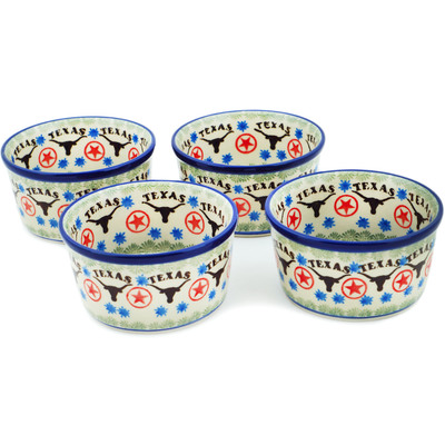 Polish Pottery Set of 4 ramekin bowls Texas Longhorns