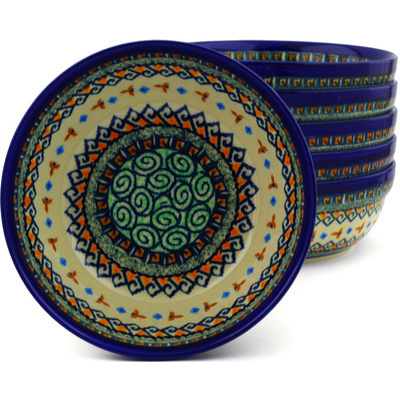 Polish Pottery Set of 6 Bowls 7&quot; Albuquerque UNIKAT