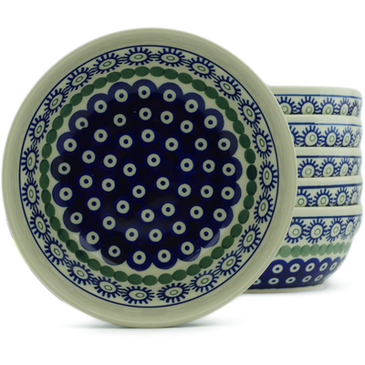 Polish Pottery Set of 6 Bowls 7&quot; Astrid Peacock