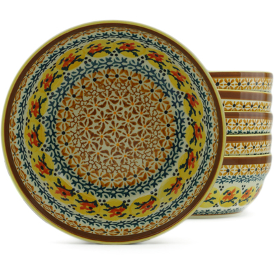 Polish Pottery Set of 6 Bowls 7&quot; Autumn Festival
