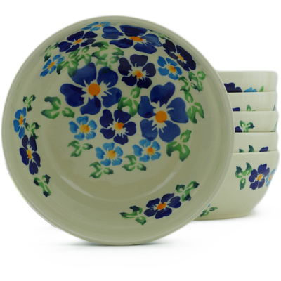 Polish Pottery Set of 6 Bowls 7&quot; Blue Delight