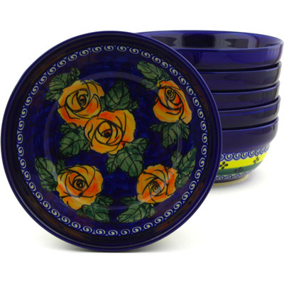 Polish Pottery Set of 6 Bowls 7&quot; Cabbage Roses
