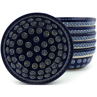 Polish Pottery Set of 6 Bowls 7&quot; Cobalt Swirl