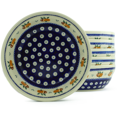 Polish Pottery Set of 6 Bowls 7&quot; Country Apple Peacock