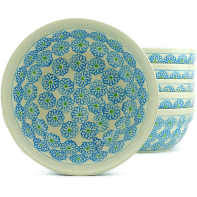 Polish Pottery Set of 6 Bowls 7&quot; Daisies