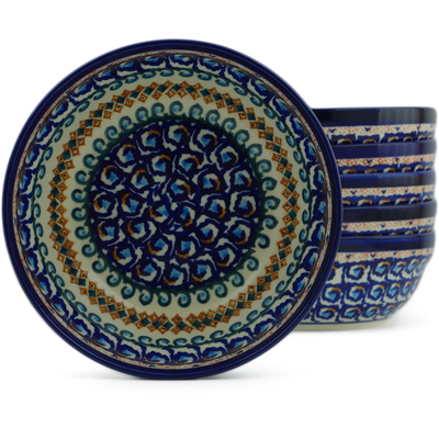 Polish Pottery Set of 6 Bowls 7&quot; Florence UNIKAT