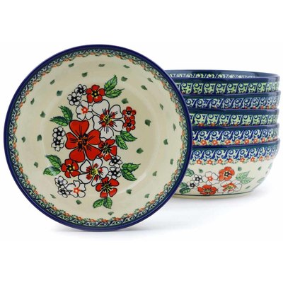 Polish Pottery Set of 6 Bowls 7&quot; Flower Heaven UNIKAT