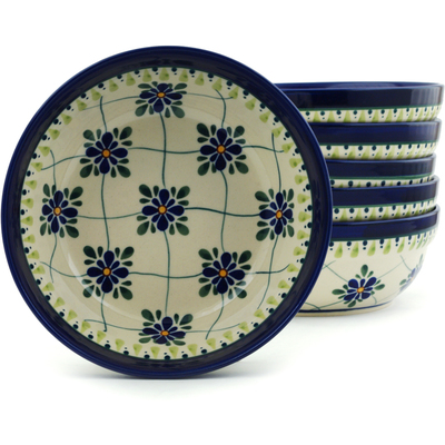 Polish Pottery Set of 6 Bowls 7&quot; Gingham Trellis
