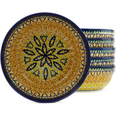 Polish Pottery Set of 6 Bowls 7&quot; Golden Tulip UNIKAT