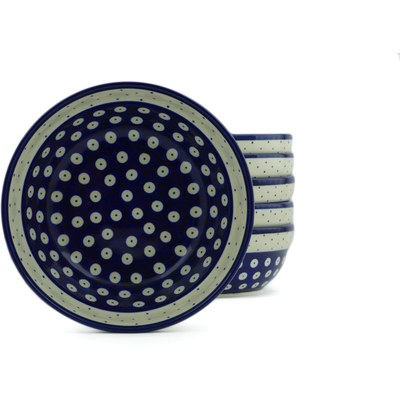 Polish Pottery Set of 6 Bowls 7&quot; Peacock Polka Dot